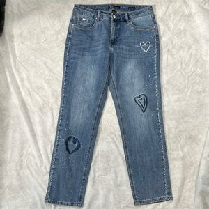 FDJ French Dressing GIRLFRIEND Denim Jeans Size 8 Embroidered Heart Details